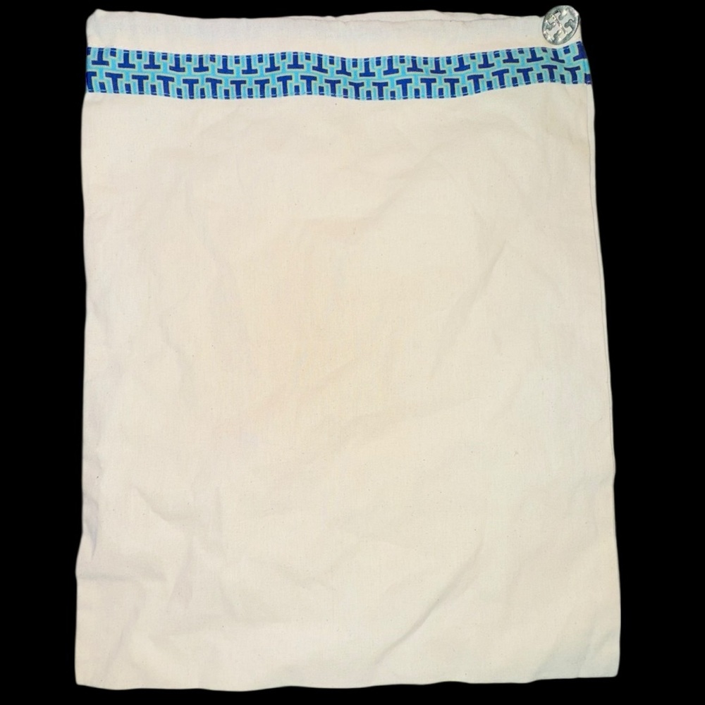 Tory Burch Dust Bag Cover For Purse White Linen With Blue Trim
